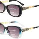 JM Bifocal Reading Sunglasses for Women Fashion Square Gradient Sun Readers Outdoor Reading Glasses UV400 Protection Black&Clear Blue +2.5