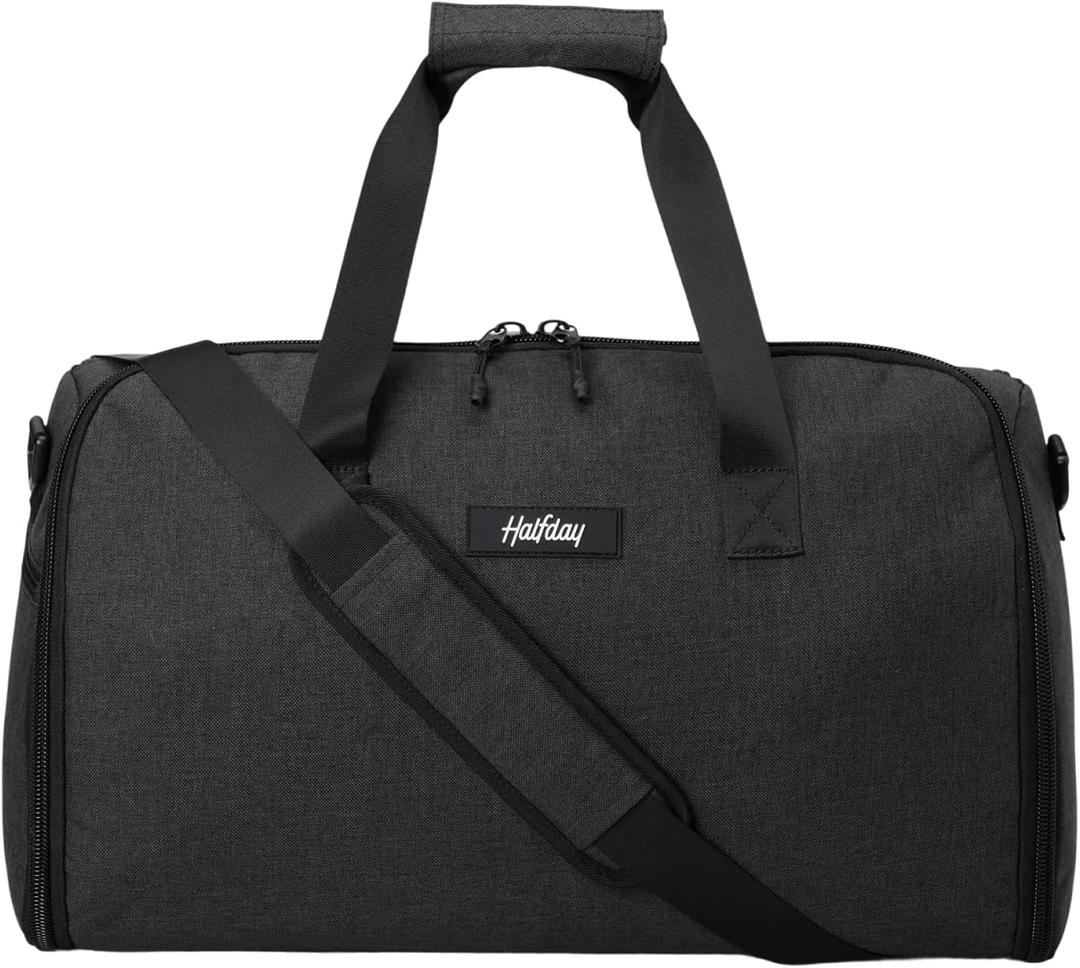 Halfday Convertible 2-in-1 Garment Duffel Weekender Bag 40L: Wrinkle-Free Travel (Hanging Suit Compartment, Shoe Pockets, Trolley Sleeve), Durable & Water-Resistant Carry-on, Shadow