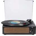 Vinyl Record Players Vintage Turntable with Speakers Belt-Driven Turn Tables Support 3-Speed, Bluetooth Wireless Playback, Headphone, AUX-in, RCA Line LP Phonograph Auto Stop Retro Black
