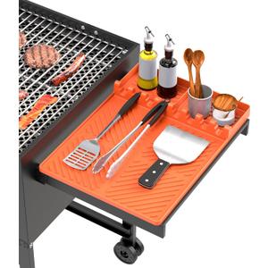 Silicone Grill Mat Compatible with Blackstone, BBQ Griddle Tools Mat with Drip Pad, Spatula Mat for Outdoor Kitchen Counter, Gifts for Men (Orange)