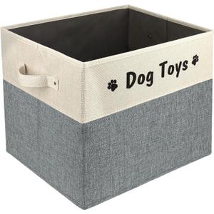 PET ARTIST Large Dog Toy Basket, Foldable Dog Toy Bin Box for Living Roon Area, Collapsible Storage Baskets with Comfortable Handles for Pet Coat,Accessories, Gray, 15"x13"x12" (Grey)