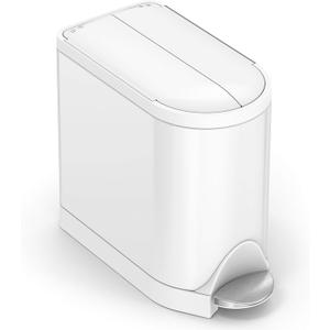simplehuman 10 Liter / 2.6 Gallon Butterfly Lid Bathroom Step Trash Can, White Steel