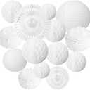 White Party Decoration Kit Hanging Tissue Pom Poms Flowers White Paper Fans Lanterns Honeycomb Balls for Wedding Engagement Birthday Baby Bridal Shower Party Decoration Easy Joy