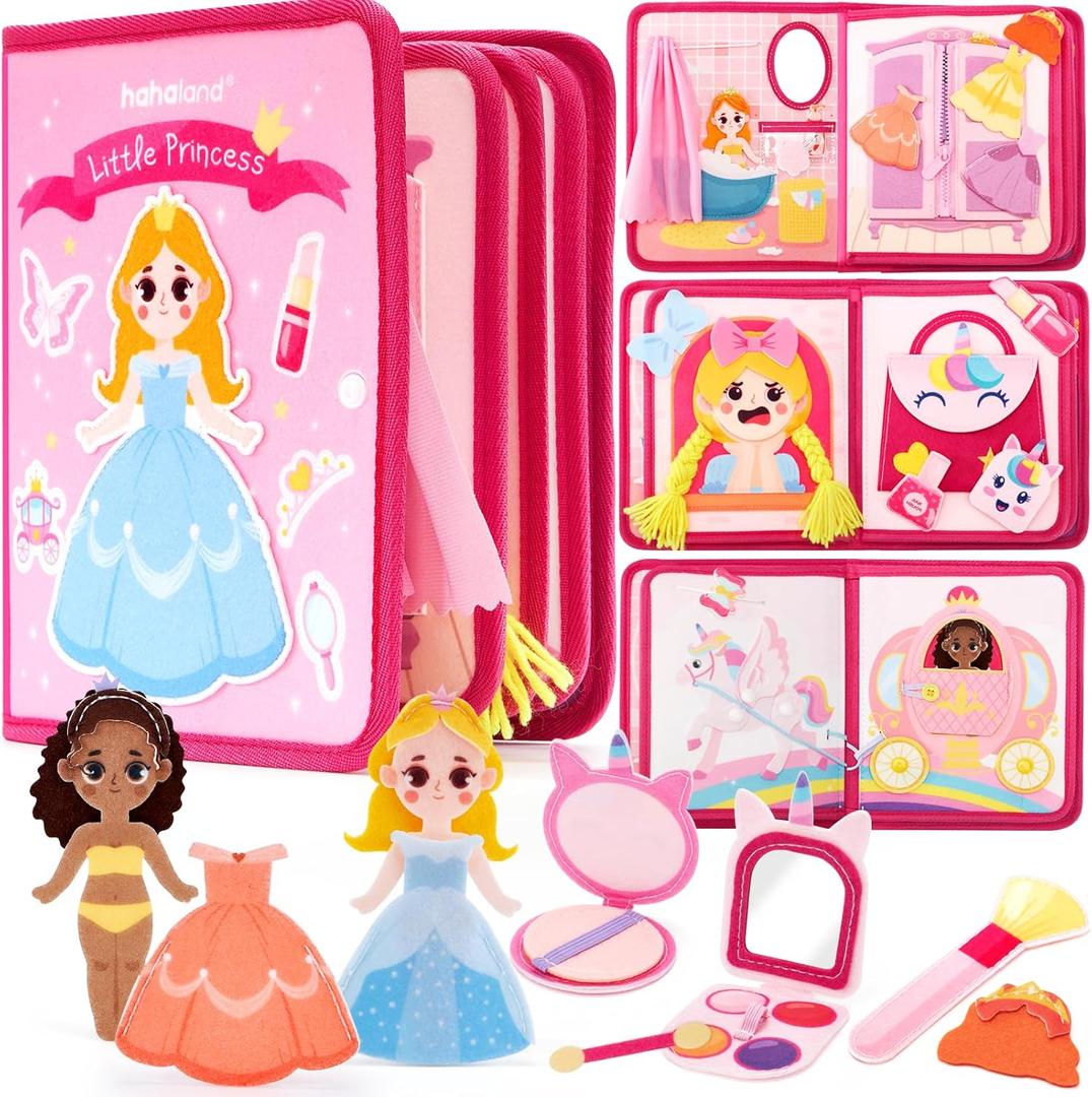 hahaland Toys Ages 3-5 Girls - Busy Board Princess Toy 3 Year Old Girls - Toddlers Quiet Busy Book for Toddlers 3-5 Pretend Play - Montessori Toys 3-4 Year Old Girl Birthday Gifts