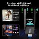 AX1800 USB WiFi 6 Adapter,Dual Band 2.4G/5G WiFi Dongle for Desktop PC, WPA3, MU-MIMO, OFDMA, Built in Driver Wireless Network Receiver Supports Windows 11/10