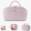 LOVEVOOK Travel Makeup Bag for Women, 2Pcs Puffer Waterproof Cosmetic Organizer, Large Capacity Pouch Open Flat Small Toiletry Bag with Brush Compartment & Handle (Pink, Large)