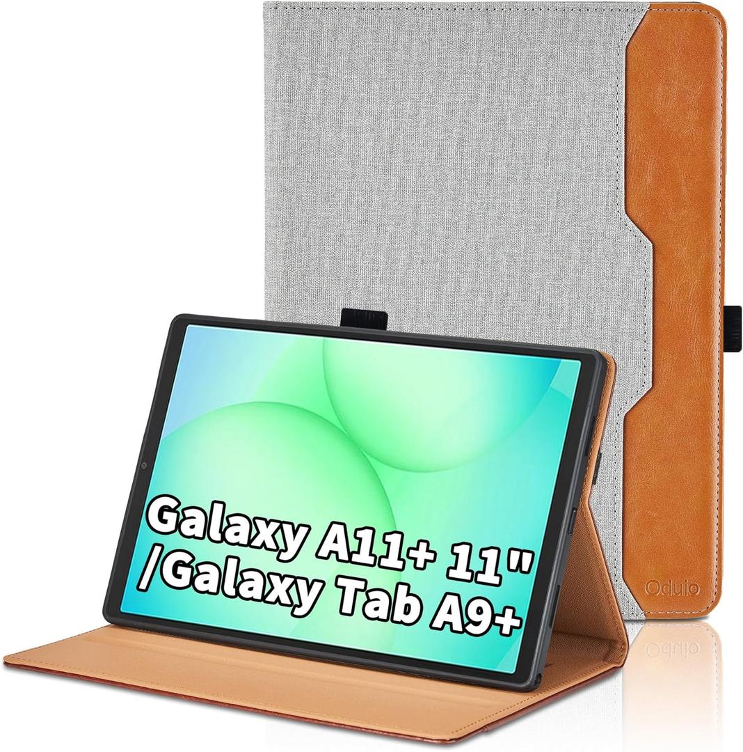 Case for Samsung Galaxy Tab A11 Plus 2025/ A9 Plus 2023 11 Inch - PU Leather Folio Stand Case with Hand Starp and Pocket, Auto Wake/Sleep Smart Tablet Cover, Gray