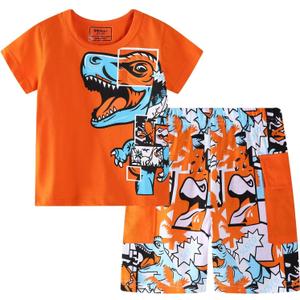 Toddler Boy Clothes Kids Summer Cotton Outfits Shirt Short Sets Size 2-7 (Orange)