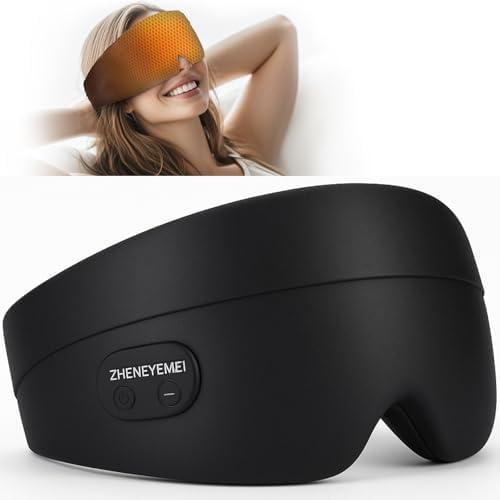Heated Eye Masks for Dry Eyes, Cordless Silk Mask, 3 Heat Levels Electric Heating Pad for Eye Strain Relief & Fatigue,Ideal Eye Mask for Men Women,Sleep,Travel (Black)