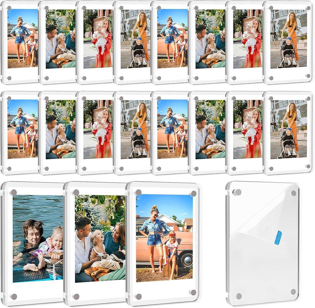 Lzerking Acrylic Magnetic Picture Frame 20 Pack 2.36x3.54 Inches Mini Polaroid Fridge Magnet Frames, Double Sided Clear Refrigerator Photo Frame for Fujifilm Instax