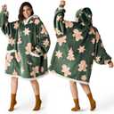 Bedsure Wearable Blanket Hoodie, Sherpa Hooded Blanket Printed for Adult & Kids as Gifts for Women, Mom Gifts Sherpa Hoodie, Standard, Gingerbread, Olive Green, Size: Standard