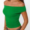 Trendy Queen Off The Shoulder Tops for Women Going Out Y2K Summer Cute Shirts Sexy 2026 Double Lined Date Club Outfits (Green, S)