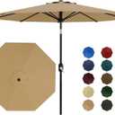 9Ft Patio Umbrella - 8 Sturdy Ribs Outdoor Table Umbrella with Crank Lift & Push Button Tilt - Market Umbrella for Pool, Deck, Yard, Garden - Tan