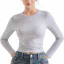 SUUKSESS Women Crew Neck Fitted T Shirts Cotton Jersey Basic Long Sleeve Tops (Gray)