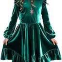 Virmoku Girls Christmas Dress Velvet Fall Winter Ruffled Crew Neck Long Sleeve A-line Party Outfits Dresses 140