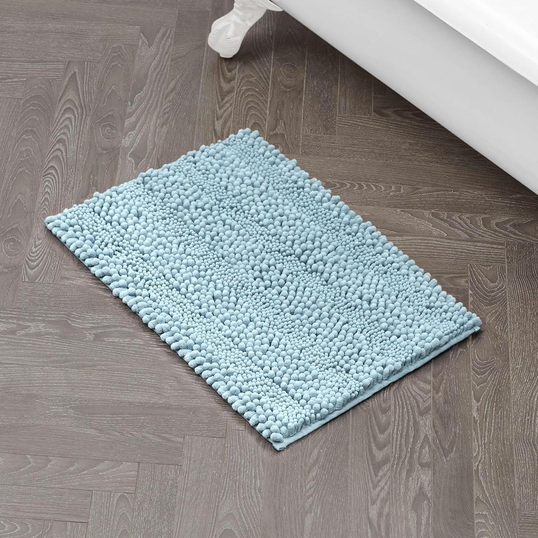 Laura Ashley  Astor Chenille Bath Mat | 100% Polyester | Premium Bathroom Dcor | Machine Washable | TPR Backing | Measures 17 x 24 | Aqua