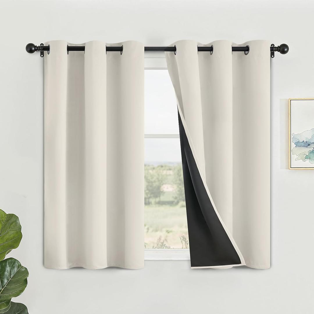 SimpleHome 100% Blackout Curtains for Bedroom,Thermal Insulated Cream Grommet Window Drapes Room Darkening Curtains for Living Room with Black Back,42 x 45 Inch,2 Panels