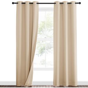 NICETOWN Living Room Noise Reducing Curtains, Privacy Protection & Completely Shaded Ring Top Drapes, Sound Preventing Insulated Window Treatment Curtain Panels(Biscotti Beige, 2 Pieces, W42 x L84)
