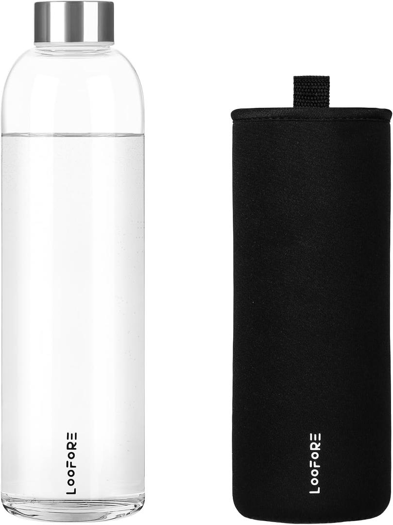 Glass Water Bottles 32 oz, 1 liter Glass Drinking Bottles with Lids, Large Reusable Borosilicate Glass Water Bottle for School Home Office Travel Sport Yoga Gym, 1 Pack (33.8 Ounces, Black)