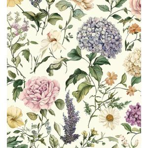 HeloHo Floral Peel and Stick Wallpaper Vintage Floral Contact Paper Boho Flower Botanical Wallpaper Removable Self Adhesive Farmhouse Wall Paper for Cabinets Bathroom Bedroom Vinyl 17.3"x78.7"