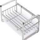 Kitchen Sink Caddy, 304 Stainless Steel Sponge Holder for Sink Organiser, Dish Storage Accessories with Removable Drain Tray (not Including Dispenser and Cleaning Brush)
