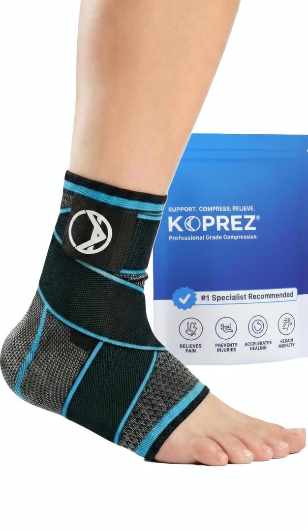 Koprez Plantar Fasciitis Sleeve - Plantar Fasciitis Relief, Plantar Fasciitis Socks, Ankle Compression Sleeve, Ankle Support for Women, Plantar Fasciitis Brace, Ankle Sleeve, Ankle Support Men (Large, Blue)