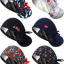 6 Pcs Satin Lined Scrub Caps Women Nurse Surgical Hat with Buttons Ponytail Working Adjustable Pouch Tie Back