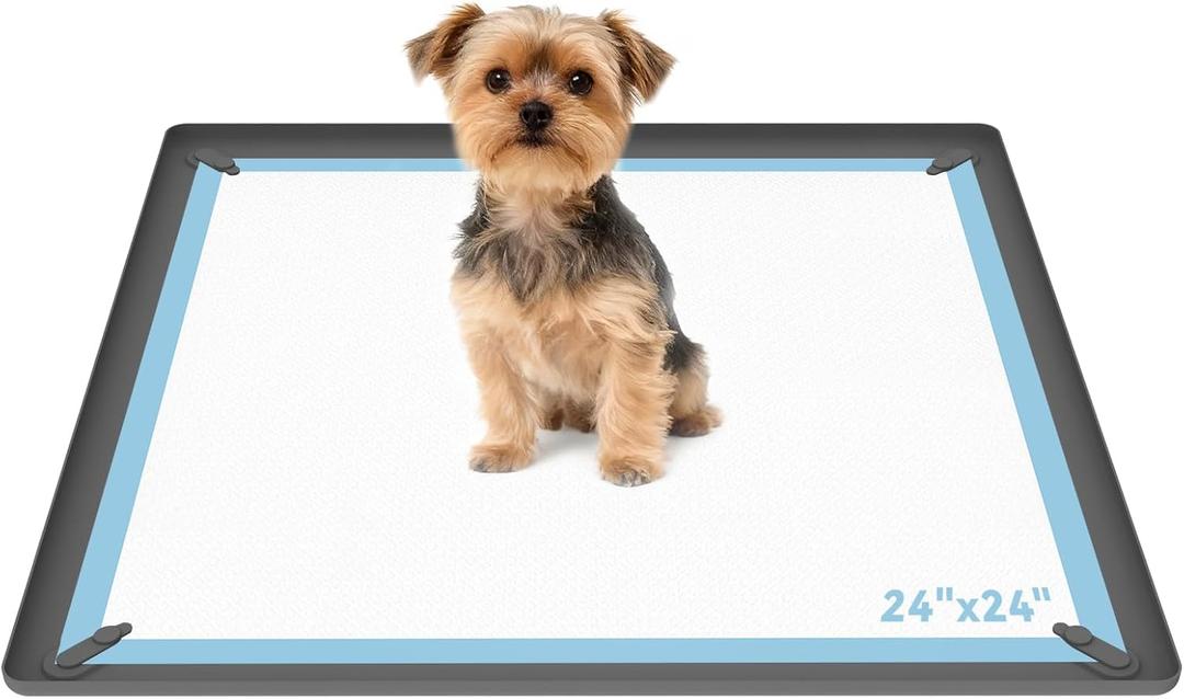 ALOOF Silicone Dog Pee Pad Holder 24x24 in, Puppy Potty Training Tray with Magnetic Snaps & Raised Edges, NonSlip Floor Protector, Gray