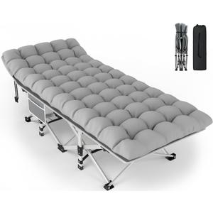 ZENPETIO 28In Folding Camping Cot for Adult, Portable Sleeping Cot with Mattress, Outdoor Heavy Duty Cot Bed for Camp with Carry Bag for Home, Office, Camp, Travel, Vacation(Max Loading 500lbs) (Gray Cot + Gray Pad)