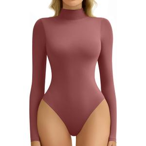 Avidlove Bodysuits for Women High Neck Long Sleeve Body Suits Snap Closure Double Lined Mock Neck Bodysuit Soft (Medium, Purple Red)