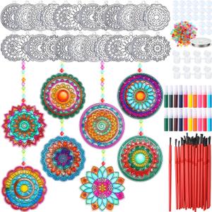 Yousoontic 40 Sets Mandala Suncatchers Kits DIY Window Paint Art Suncatchers Mandala Flower Craft Kits for Classroom Art Craft Summer Sun catchers for Party Favors