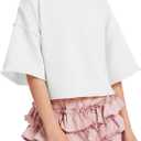 Girls Short Sleeve Sweater Kids Summer Oversized Cropped Sweaters Casual Crewneck Lightweight Knit Tops 5-14Y (11-12 Years, White)