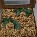 Ling's moment Fall Artificial Flowers 25Pcs Shimmer Gold Roses w/Stems,3" Real Touch DIY Foam Floral for Wedding Bouquet/Centerpieces, Outdoors Party Backdrop, Room/Table, and Garden/Pot Decorations