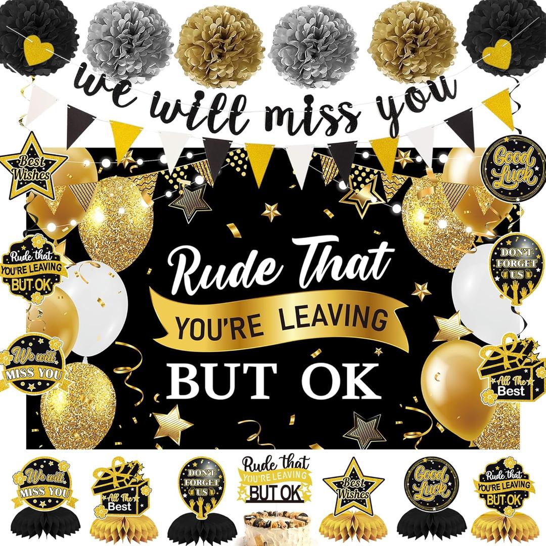 Holkcog Farewell Party Decorations Rude That You'Re Leaving But Ok Banner Black Gold We Will Miss You Party Decorations Office Coworker Goodbye Party Going Away Farewell Party Decor For Men Women