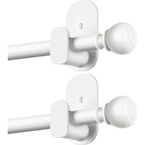 2 Pack No Drill Curtain Rods for Windows 32 to 58 Inch, USFOOK 5/8 Inch Self Curtain Rod with 3M Adhesive Holder, Renter Friendly Drapery Poles with White Round Finials