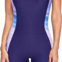 CharmLeaks Boyleg Swimsuits for Women One Piece Training Swimwear Bathing Suit (Large, Blue-purple)