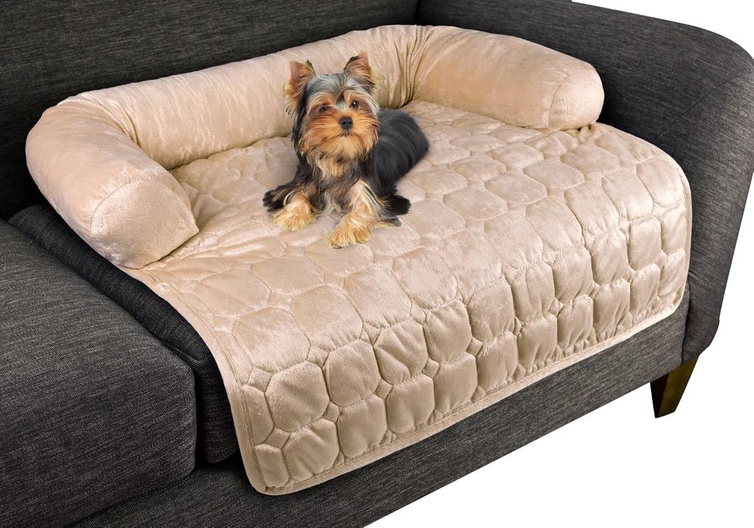 Couch Cover for Dogs 30x30.5 Pet Furniture Protector with Memory Foam Bolster, Quilted Fabric, Non-Slip Water-Resistant Base by PETMAKER (Beige)