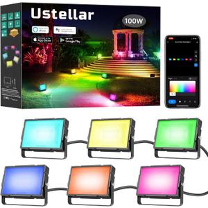 Ustellar RGBW Flood Light Outdoor, Smart WiFi Outdoor Color Changing Landscape lights + Warm White, IP66 100W Total App Control, Spotlight Works with Alexa, Uplighting Halloween for Garden Yards Stage