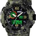 Gosasa Men's Large Face Outdoor Sports Watches Military S-Shock Watch Waterproof, Backlight, Alarm, Stopwatch Features - Rugged Wristwatch for Training, Hiking, and Adventure (A _1520_camouflage&green)