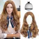 BESTBEL+Hair Cap Long Brown Wavy Wig for Women Middle Part Anime Moive Wig for Halloween Cosplay Womens Cosplay Outfit Synthetic Hair for Costume Party