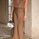PRETTYGARDEN Women's 2026 Summer Satin Dress Elegant Sleeveless Mock Neck Cocktail Party Maxi Dresses (Brown, L)