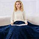 Nookly Navy Fleece Throw Blanket for Couch, Soft Lightweight Ribbed Plush Blanket for Sofa and Bed, All-Season Cozy Striped Throw for Women Girl 50x60 Inches