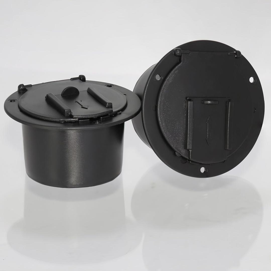 2Pcs Round Electric Cable Hatch RV Camper Cord Cover, Compatible Travel Tent Trailer Motorhome, Accepts up to 50 Amp Cord(Black)