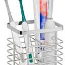 HarJue Toothbrush Holder, Luxurious Metal Toothbrush Toothpaste Holder with Marble Base for Bathroom, Multi-Slots Openwork Design, Bathroom Accessory for Storage and Organizer (Small, Chrome)