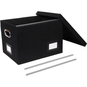 Portable File Organizer Box with Lid, Filing Box with Handle, Multi-Label Slots, Perfect for Office/Home/Decor (Black)