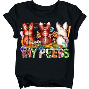 Boys Easter Shirt Toddler Bunny Rabbit & Egg Hunt Graphic T-Shirts Kids Happy Easter Lettering Tops 2026 (140) (Black)