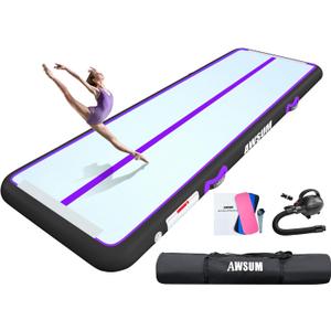 AWSUM Inflatable Air Gymnastics Mat 10ft/13ft/16ft/20ft/23ft Training mat 4/8 inches Thick tumbling mat with Electric Pump for Home/Gym/Outdoor (Purple/Black)