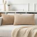 Kevin Textile Corduroy Pillow Covers 12x20 Inch Set of 2 Super Soft Boho Striped Pillow Covers Decorative Textured Throw Pillows for Couch Cushion Bed Livingroom Beige