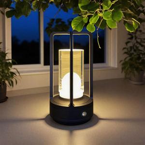 Portable Metal Table Lamp, 4000 mAh Outdoor Table Lights Rechargeable, 3 Color Stepless Dimmable Battery Operated Lamp for Patio, Camping, Bar Samll Desk Lamp for Indoor/ Outdoor (Black)