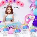 Knitgrip 30 Pcs Unicorn Party Table Centerpiece Decorations Include Hydrangea Unicorn Horn Toppers and Metal Buckets for Unicorn Birthday Party Baby Shower Supplies